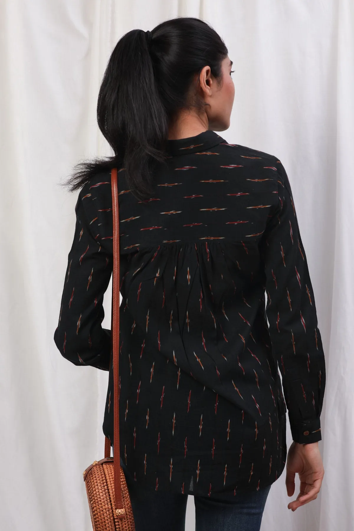Tyra Black Handloom Ikat Long Shirt