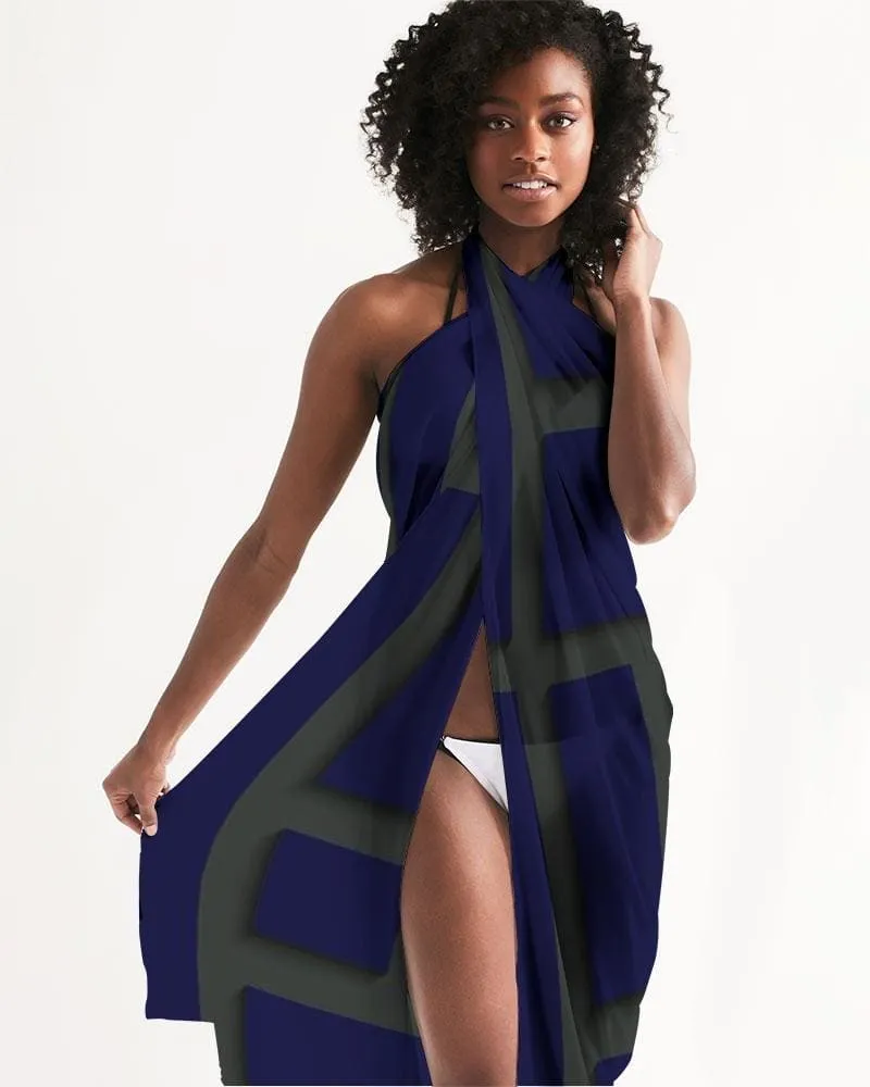 Uniquely You Sheer Sarong Swimsuit Cover Up Wrap / Geometric Dark Blue and Green by inQue.Style