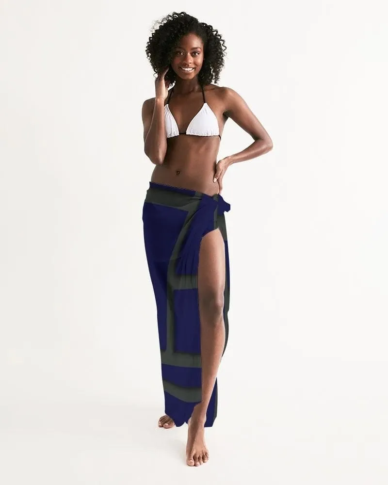Uniquely You Sheer Sarong Swimsuit Cover Up Wrap / Geometric Dark Blue and Green by inQue.Style