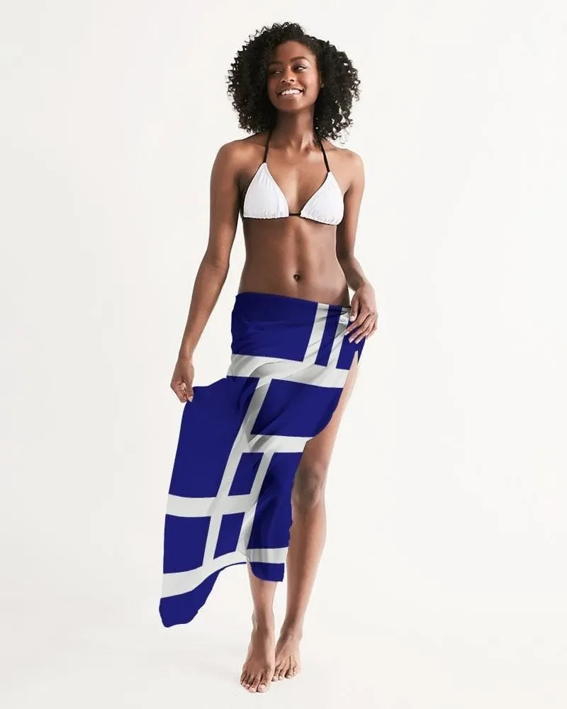 Uniquely You Sheer Sarong Swimsuit Cover Up Wrap / Geometric Dark Blue and White by inQue.Style
