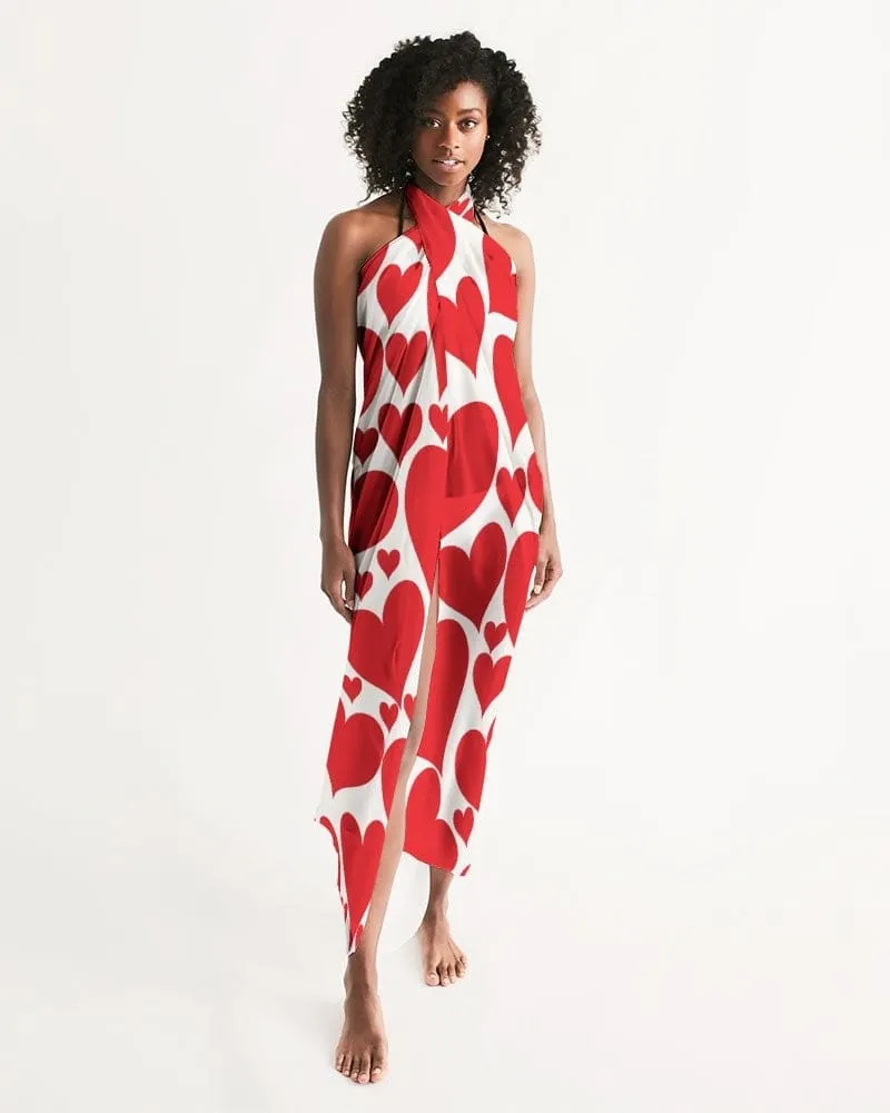 Uniquely You Womens Wrap Sarong - Casual / Swimwear / Love Red Hearts by inQue.Style
