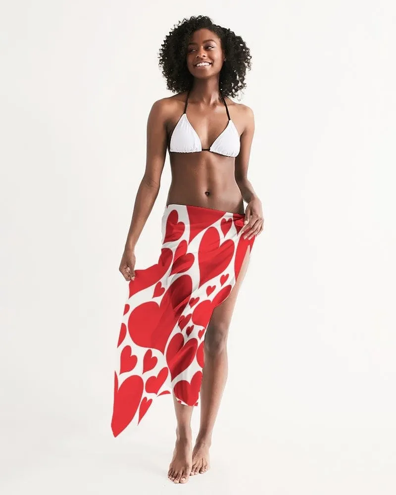 Uniquely You Womens Wrap Sarong - Casual / Swimwear / Love Red Hearts by inQue.Style