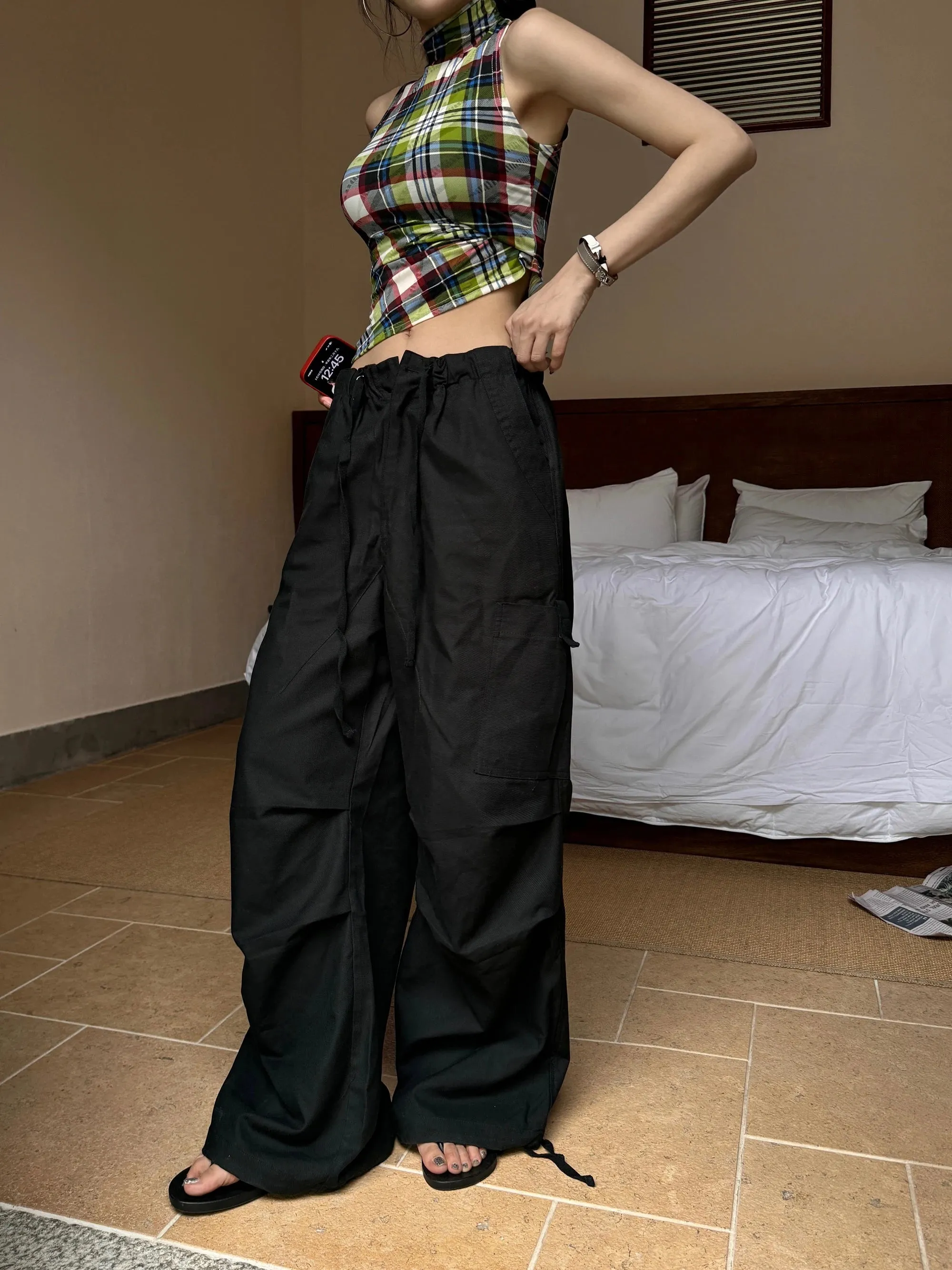 Vintage Plaid Sleeveless Crop Top - American Retro Grunge Y2K Tank