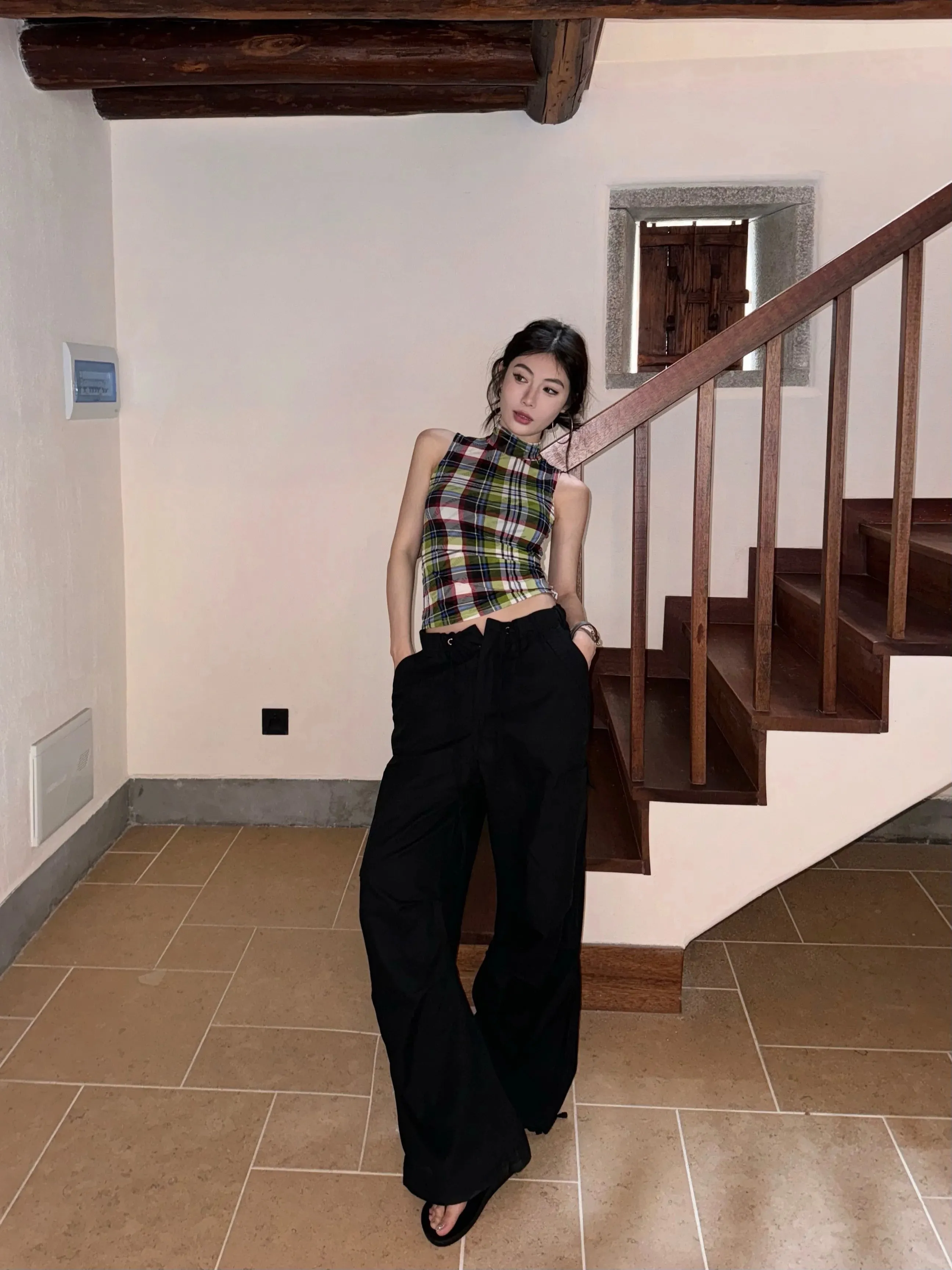 Vintage Plaid Sleeveless Crop Top - American Retro Grunge Y2K Tank