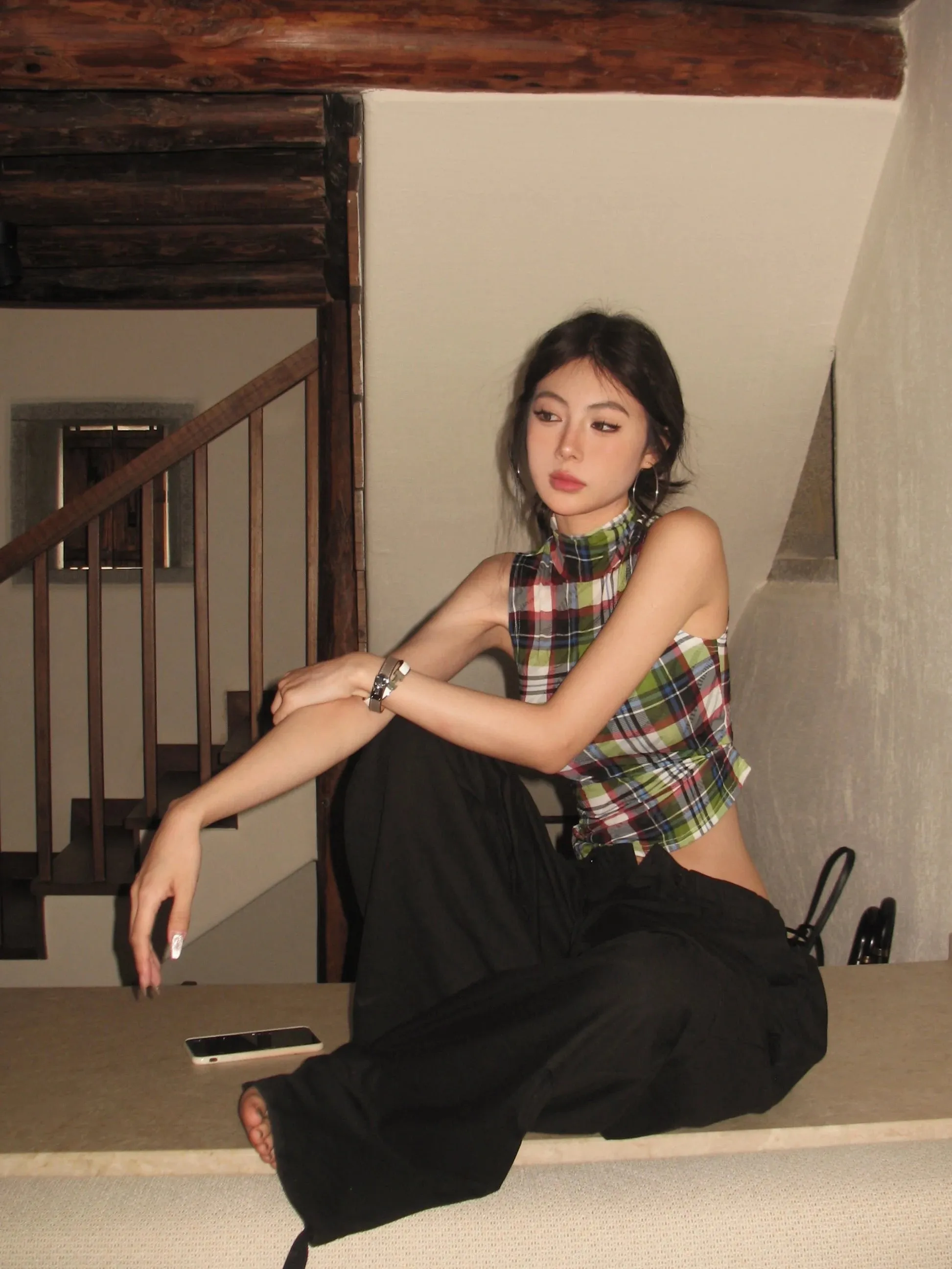 Vintage Plaid Sleeveless Crop Top - American Retro Grunge Y2K Tank