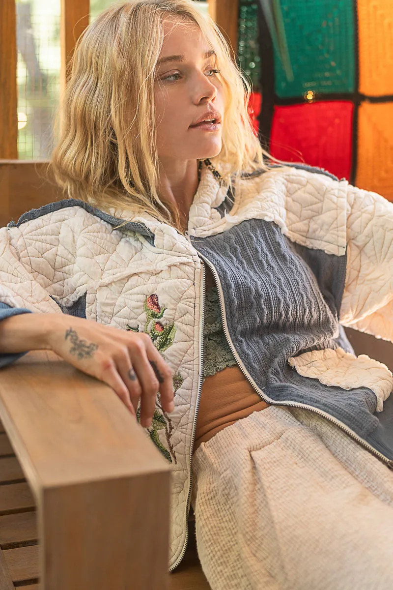 What The Puff: Layer Me Up Embroidered Quilted Hoodie Jacket