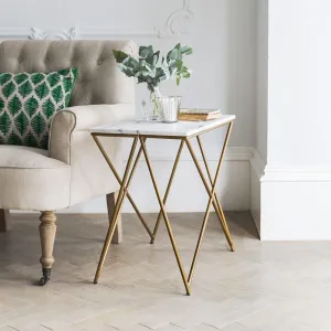 White Marble Tabletop & Metal Wood Side Table For Living Room And Home