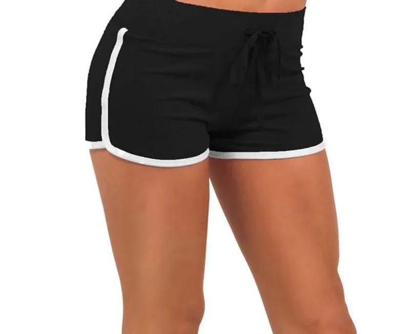 Women Casual Loose Cotton Contrast Binding Side Split Elastic Waist Short