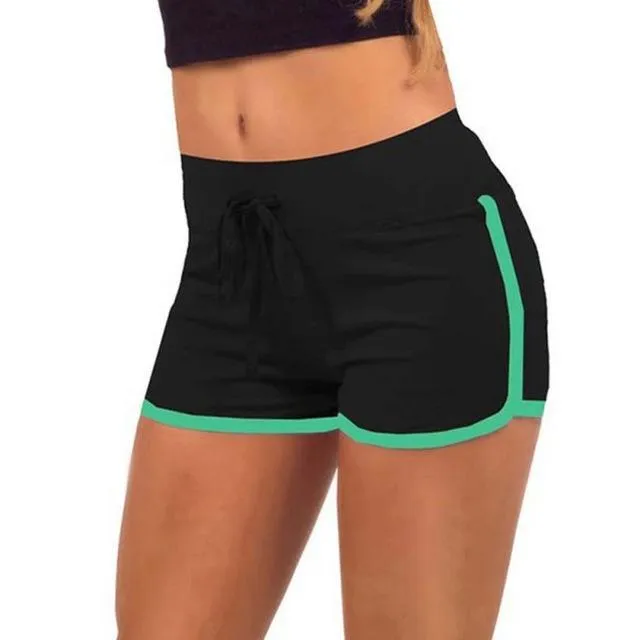 Women Casual Loose Cotton Contrast Binding Side Split Elastic Waist Short