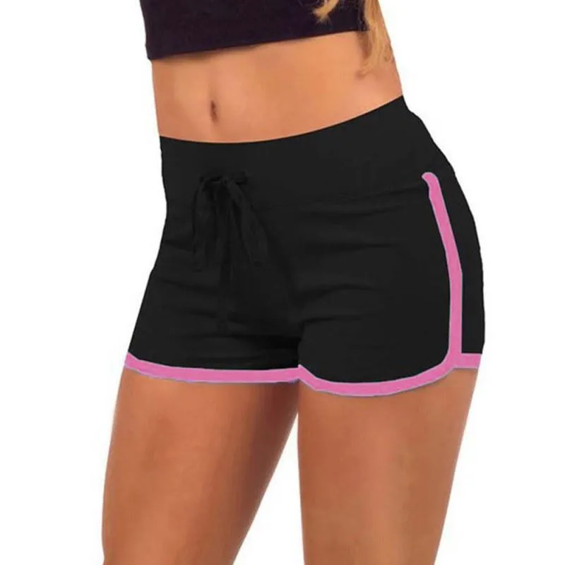 Women Casual Loose Cotton Contrast Binding Side Split Elastic Waist Short