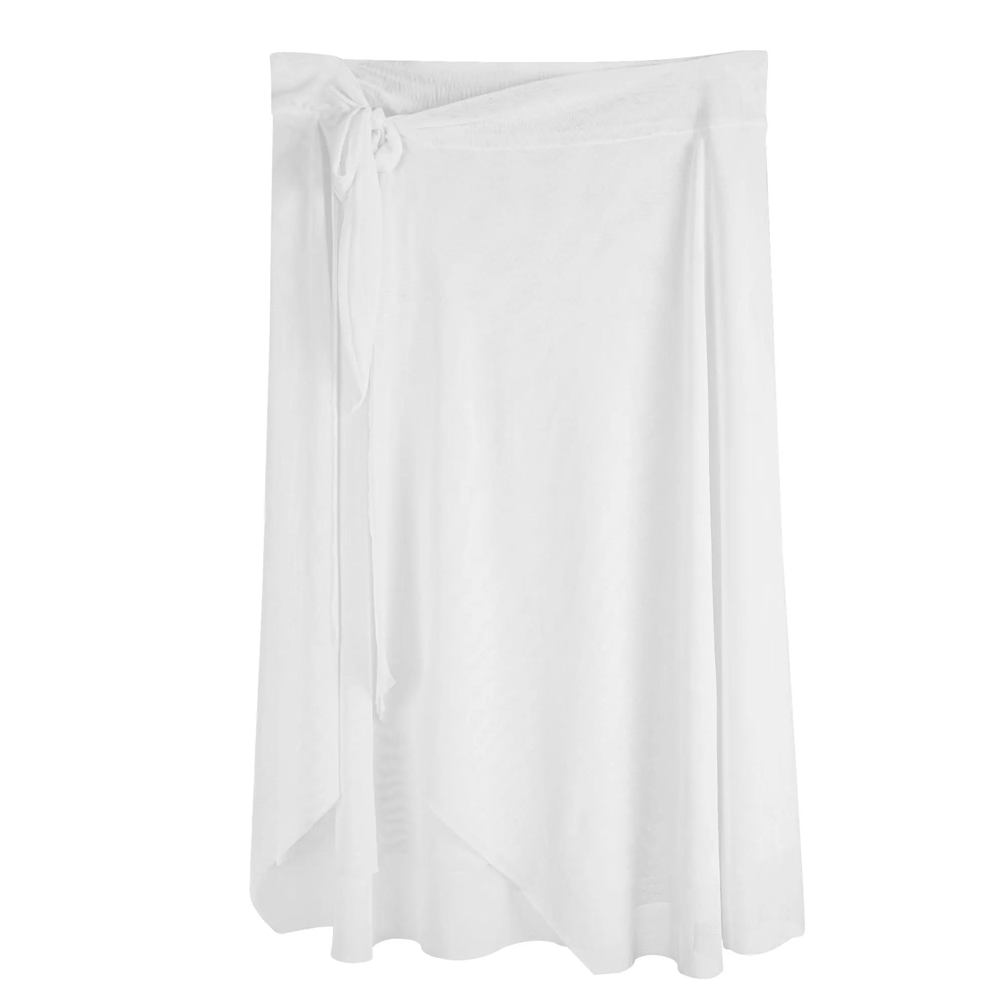 Womens Light Grey Swimsuit Cover Up Ruffle Tie Side Beach Sarong Wrap Maxi Skirt
