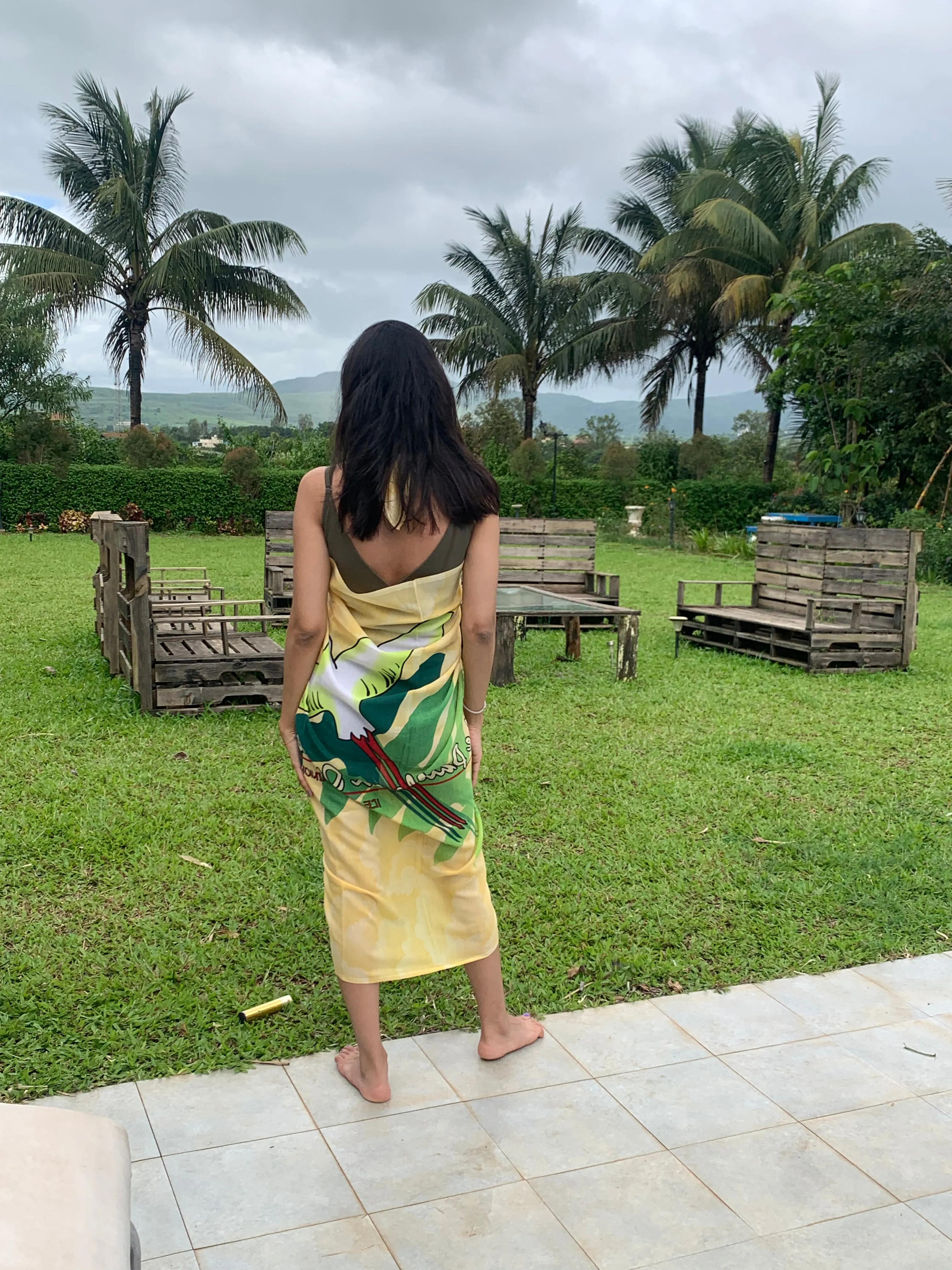 Yellow Bird Print Cotton Sarong