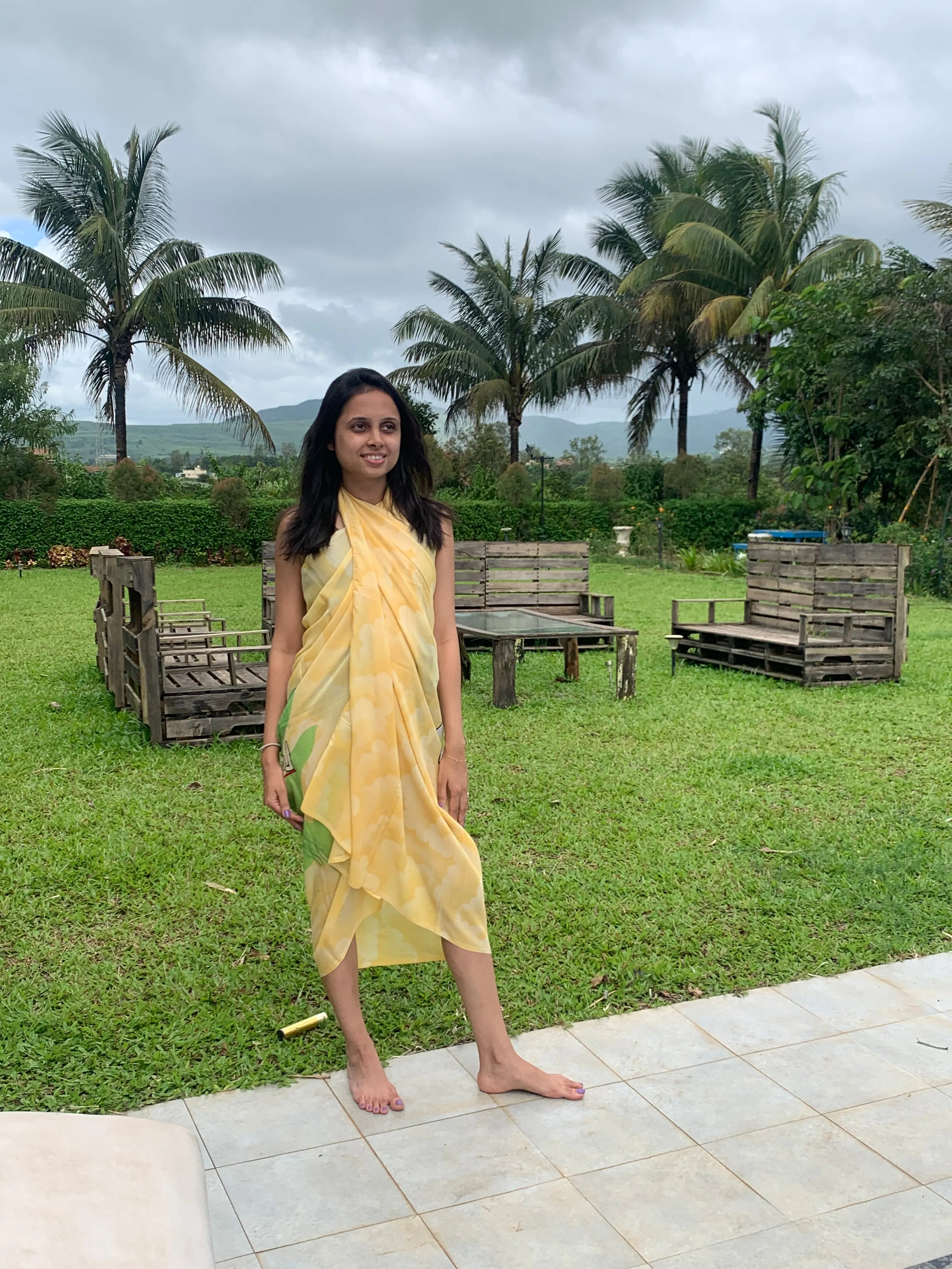 Yellow Bird Print Cotton Sarong